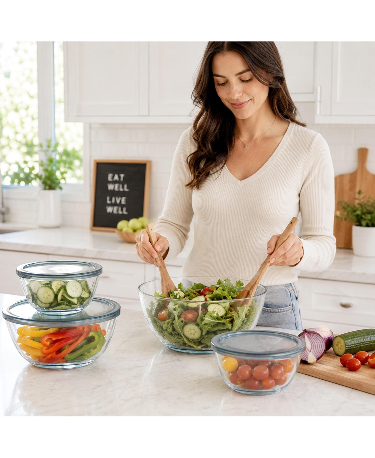 Sorbus 4-Piece Glass Bowl Set with Airtight Plastic Lids