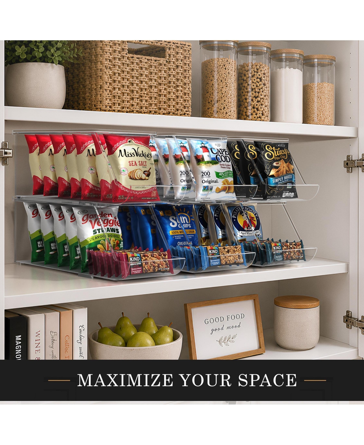 Sorbus 4 Pack Clear Stackable Open Front Snack Organizer Bins