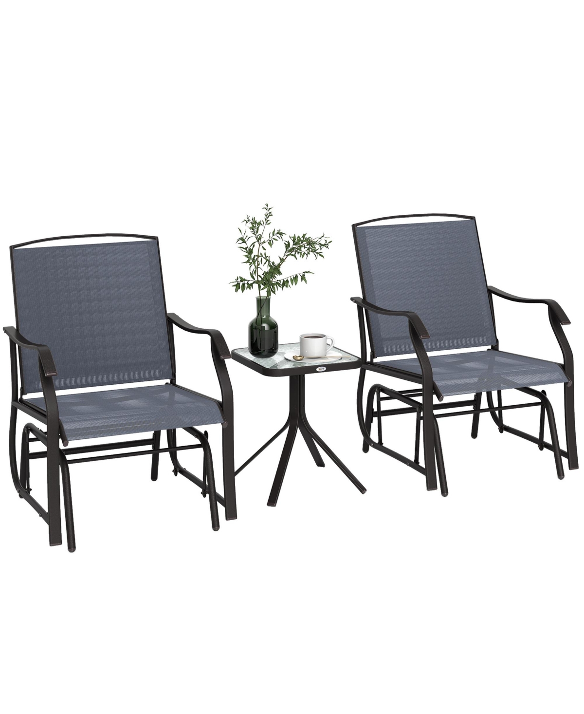 Slickblue 3-Piece Outdoor Rocking Chair Set with 2 Chairs and End Table - Brown, Grey