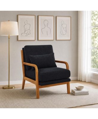 Modern Solid Wood Accent Chair with Nubby Upholstery