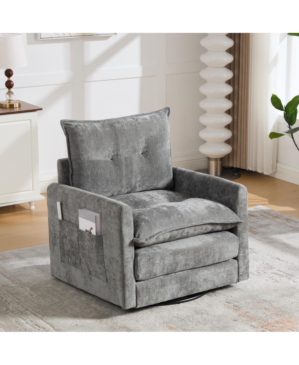 Streamdale Furniture Mid-Century Modern Swivel Barrel Accent Chair with Metal Base