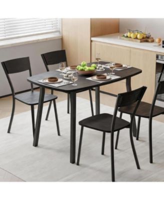 Dining Table Set for 4 with Trapezoid Back Chairs, 5 Piece 43 Inch Kitchen Table and Chairs Set of 4, Space Saving Square Dining Room Table Set