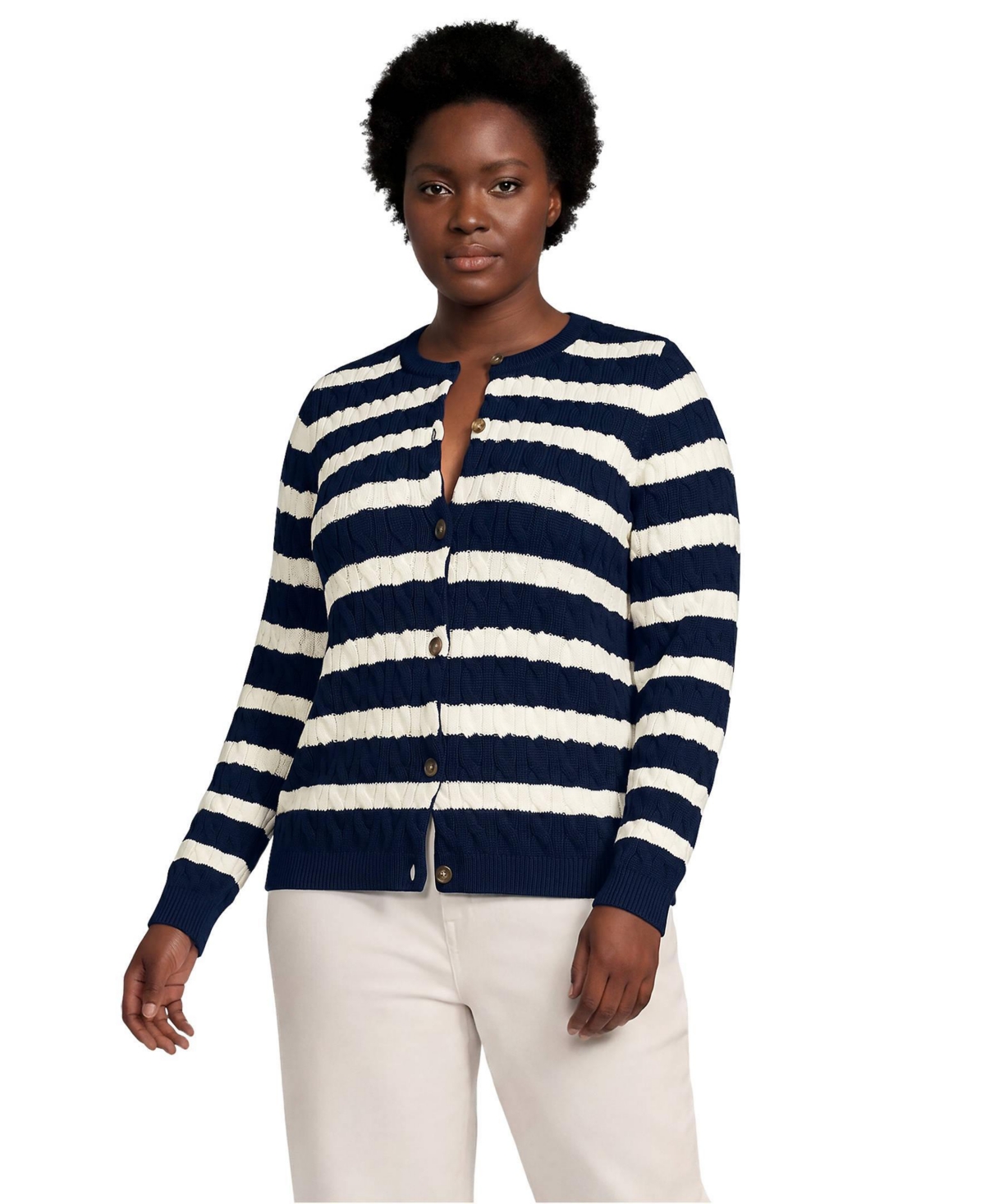 Lands' End Plus Drifter Cable Cardigan Sweater