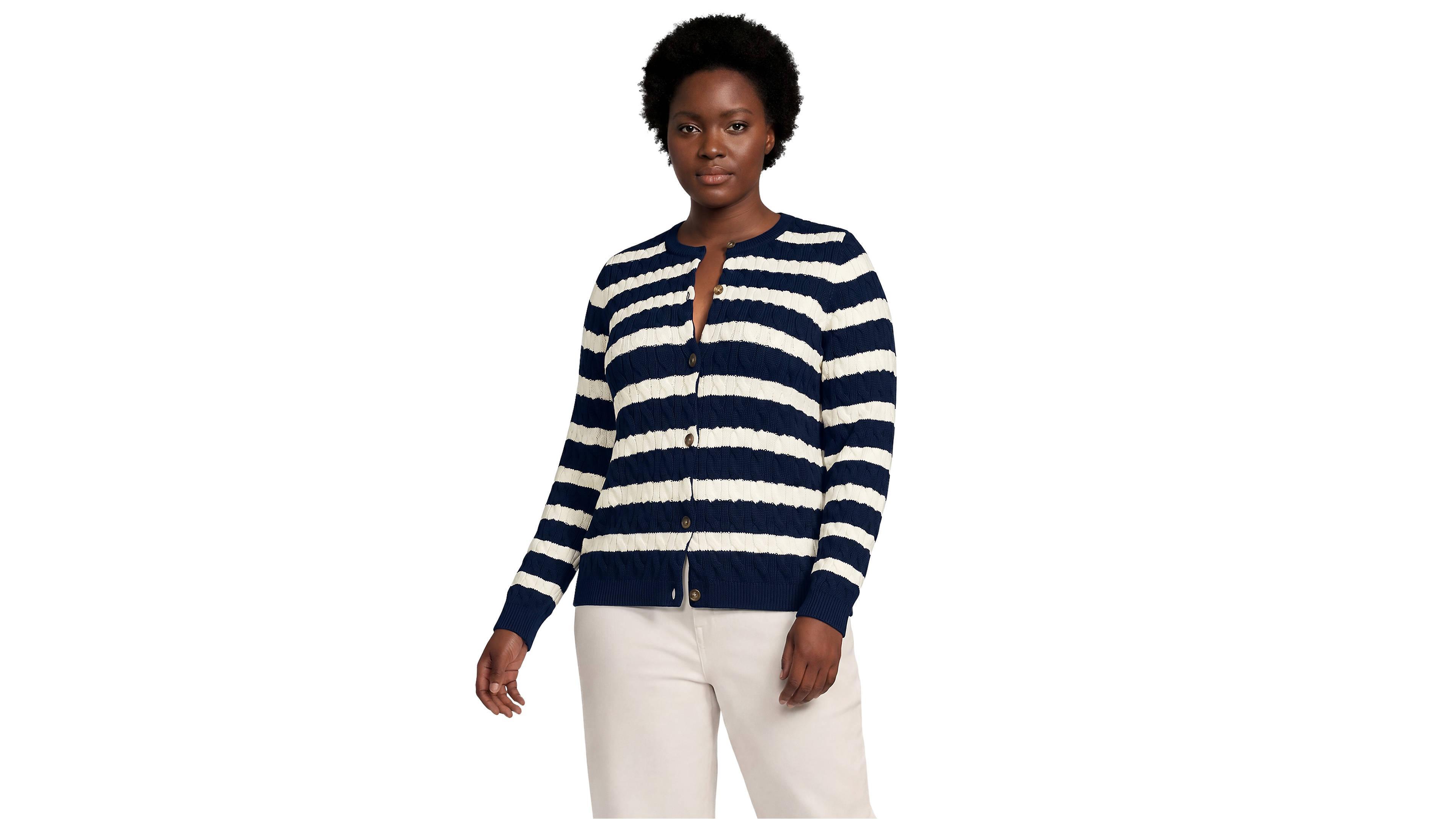 Lands' End Plus Drifter Cable Cardigan Sweater