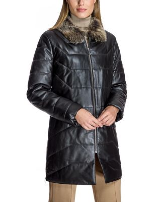 Women's Julia and Stella by Maximilian Toscana Collar Quilted Leather Coat