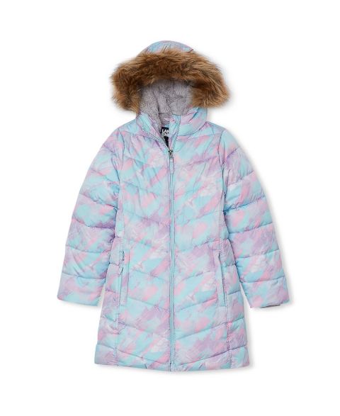 Куртка Lands' End Fleece Lined Printed Parka для девочек, цвет: Пастельный / Синий