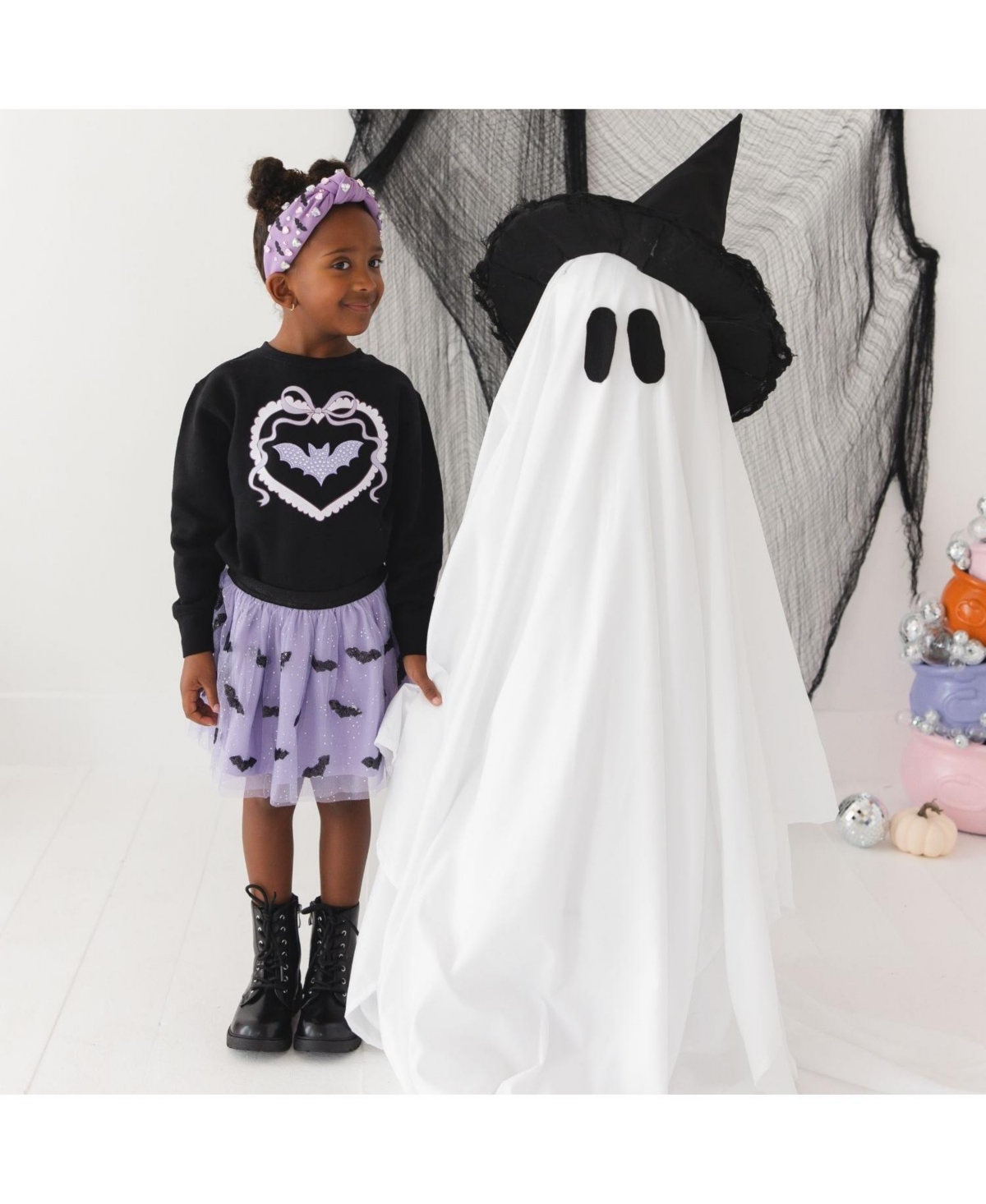 Sweet Wink Toddler Girls 2T-4T Rhinestone Bat Patch Halloween Sweatshirt