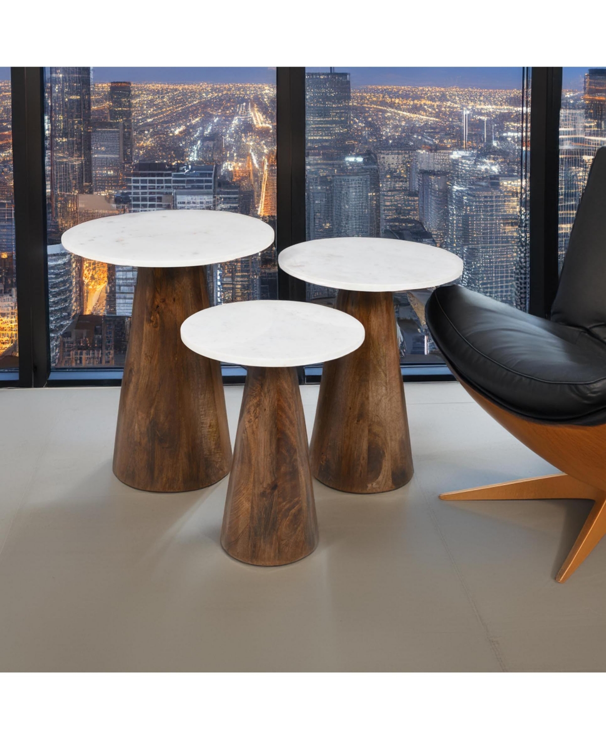 Jofran Nolan Marble Top Three Pack Solid Wood Accent Table Set