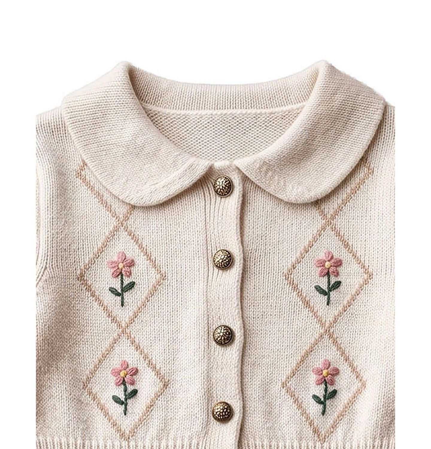 Платье Hope & Henry Organic Cotton Embroidered Peter Pan Collar Sweater Dress для девочек, цвет: Молочный / Зелёный — фото 2