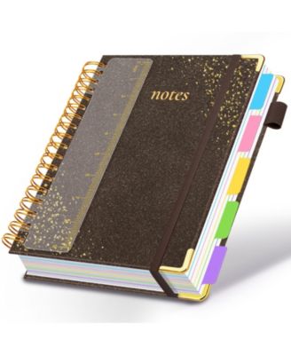 Hardcover Spiral Notebook 5 Subject Dividers Tabs College Ruled Journal With Pen Holder