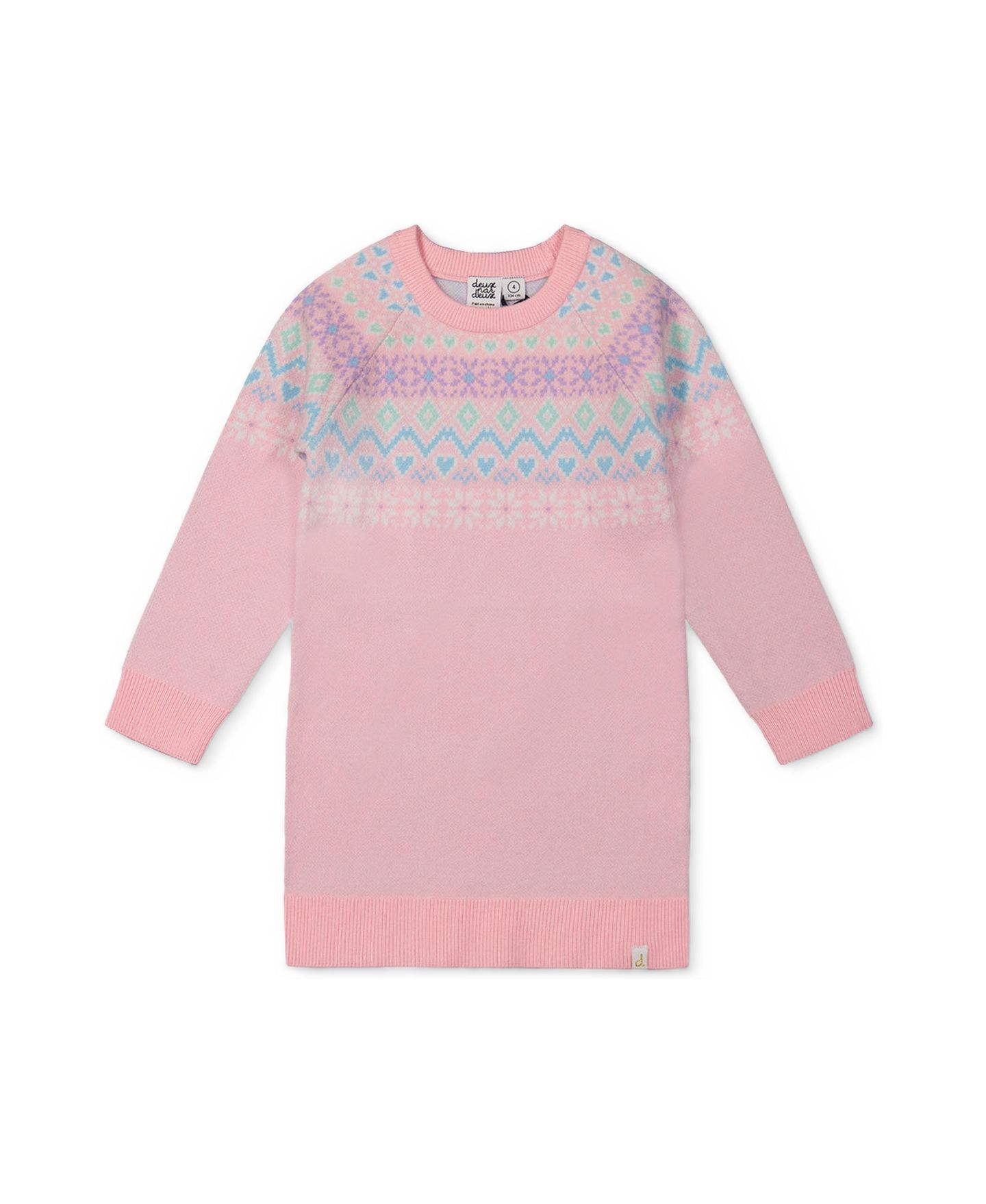 Платье Deux par Deux Après-Ski Fair Isle Knit Dress для девочек, цвет: Светлый розовый — фото 1
