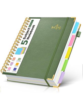 Leather Spiral Notebook 5 Subject Removable Dividers College Ruled 300 Pages