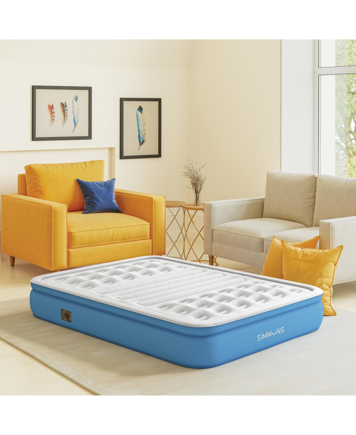 Simmons 12-inch Lumbar Firm Inflatable Air Mattress, Express Guest Bed - White/blue