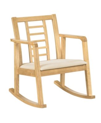 Wooden Rocking Chair with Ladder Back and Upholstered Seat