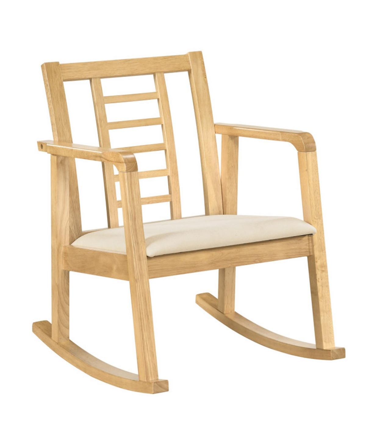 Gouun Wooden Rocking Chair with Ladder Back and Upholstered Seat