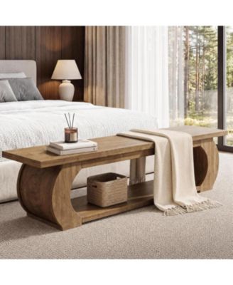 63 Inch End of Bed Bench with Storage and Shoe Rack