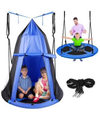 40" Kids Saucer Tree Swing with Detachable Tent, Padded Frame and Adjustable Ropes for Indoor/Outdoor Play