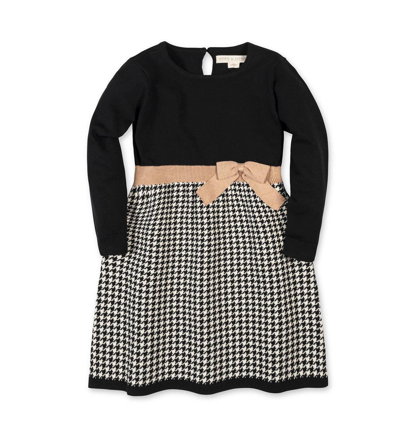 Платье Hope & Henry Organic Skater Sweater Dress with Bow для девочек, цвет: Чёрная гусиная лапка — фото 4
