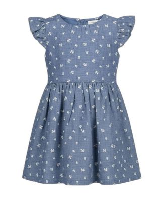 Girls' 4-16 Chambray Smocked-Waist Ruffle-Sleeve Dress