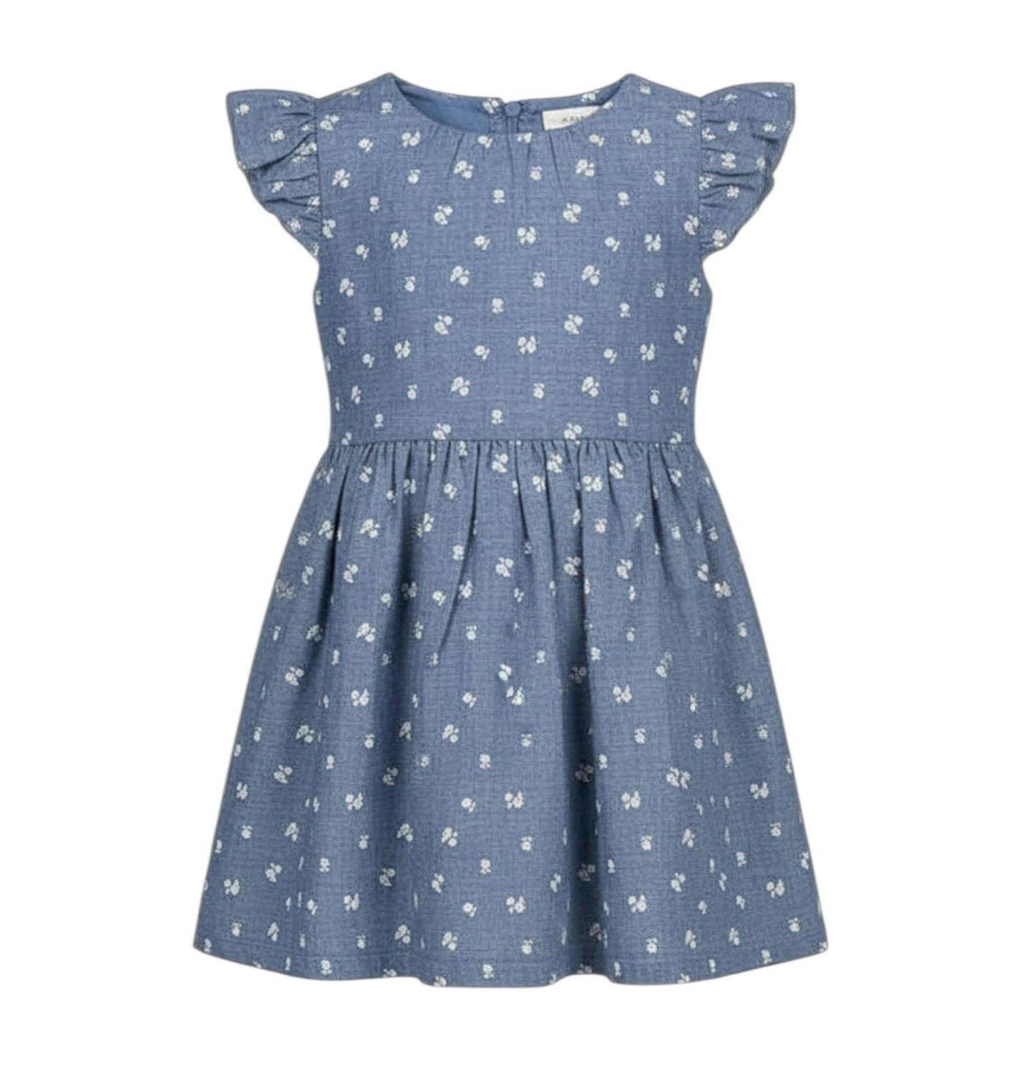 Платье Hope & Henry Chambray Smocked-Waist Ruffle-Sleeve Dress для девочек, цвет: Шамбре с принтом — фото 1