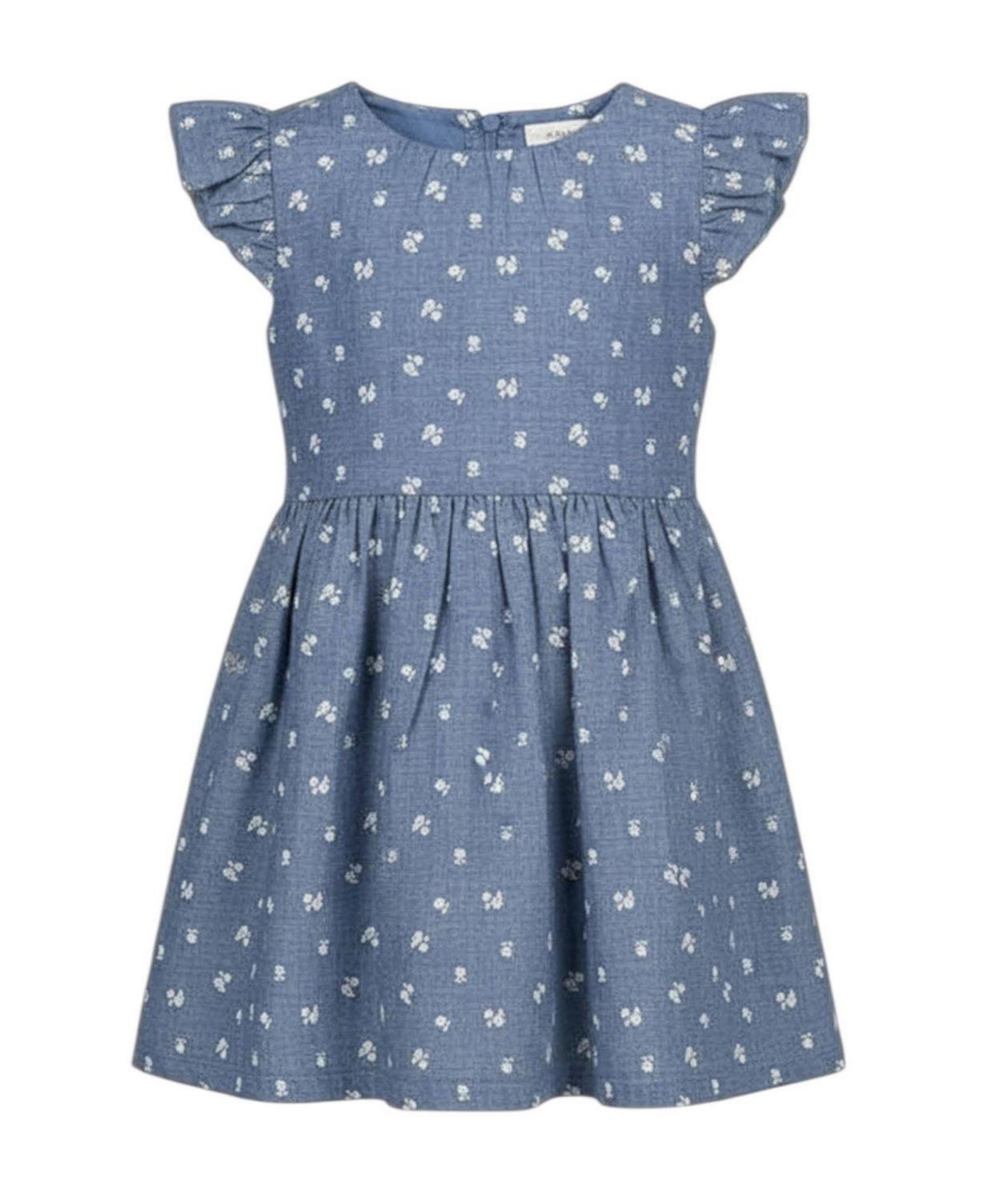 Hope & Henry Girls' 4-16 Chambray Smocked-Waist Ruffle-Sleeve Dress
