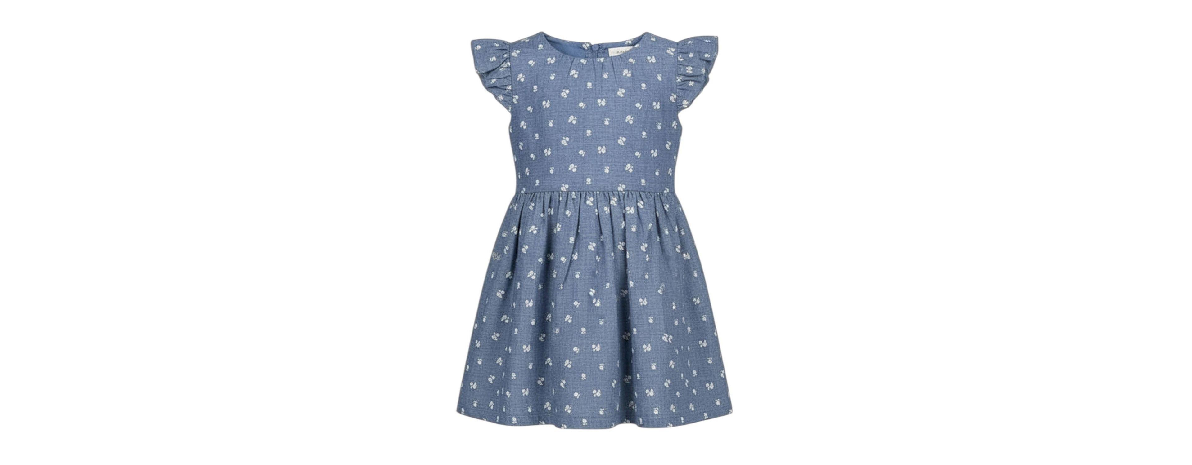 Hope & Henry Girls' 4-16 Chambray Smocked-Waist Ruffle-Sleeve Dress