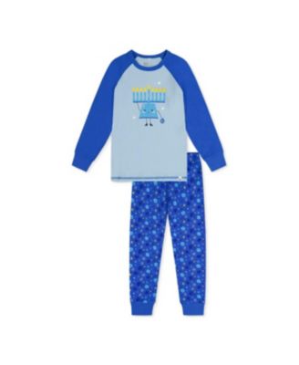 Toddler Unisex 2T-5T Cotton Two Piece Pajama Set Blue Hanukkah Print