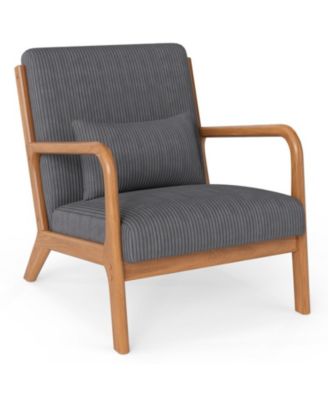 Corduroy Upholstered Accent Lounge Chair with Lumbar Pillow