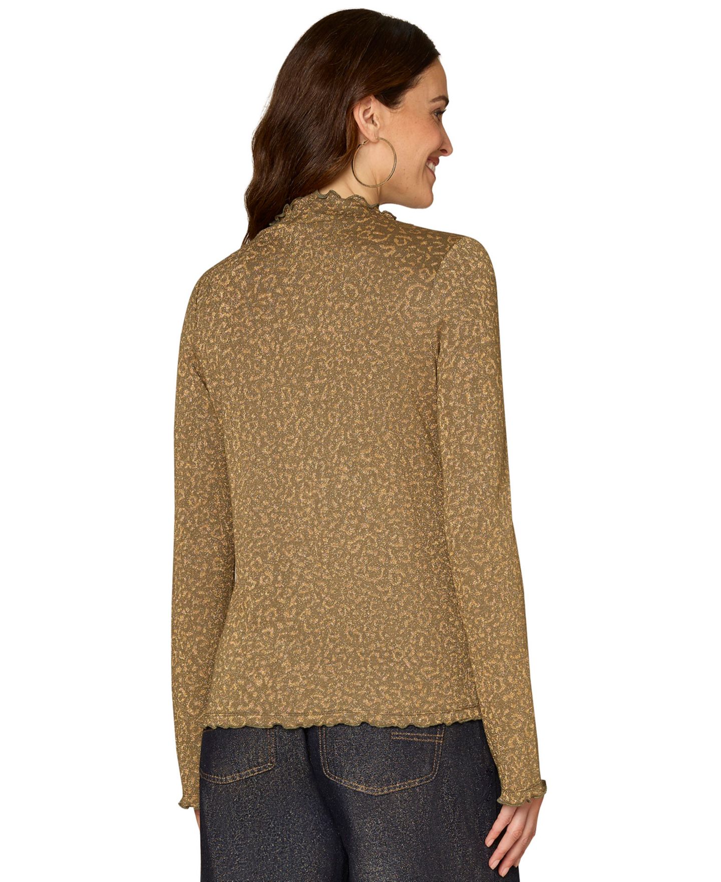 Женская блузка Democracy Mock Neck Long Bell Sleeve Animal Print, цвет: Оливковый — фото 3