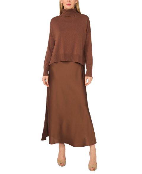 Женское платье MSK Mock Neck Slip Sweater Dress, цвет: Какао коричневый