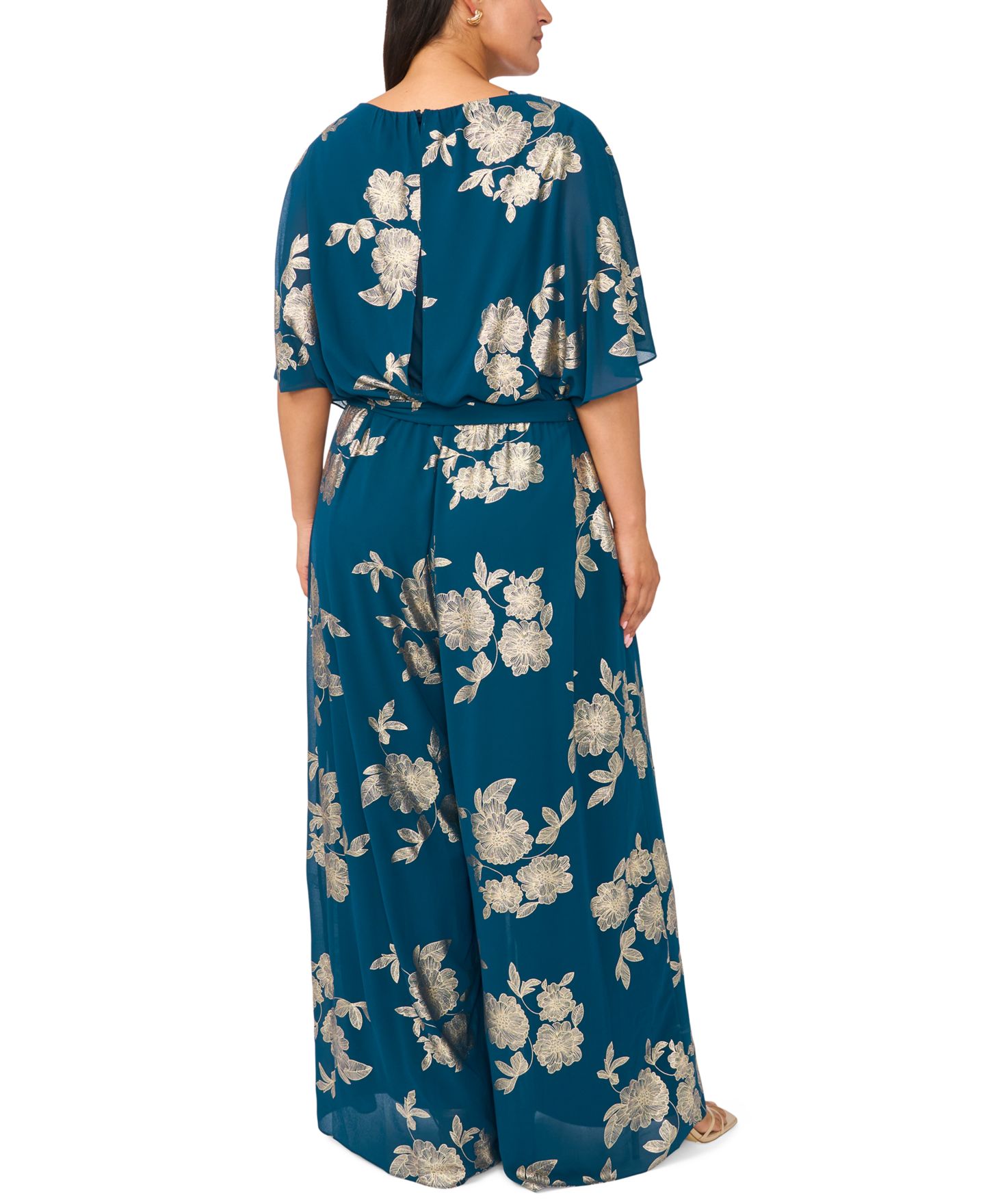 Женский комбинезон MSK Plus Size Floral-Print Wide-Leg Blouson Jumpsuit with Belt, цвет: Зелёный — фото 4