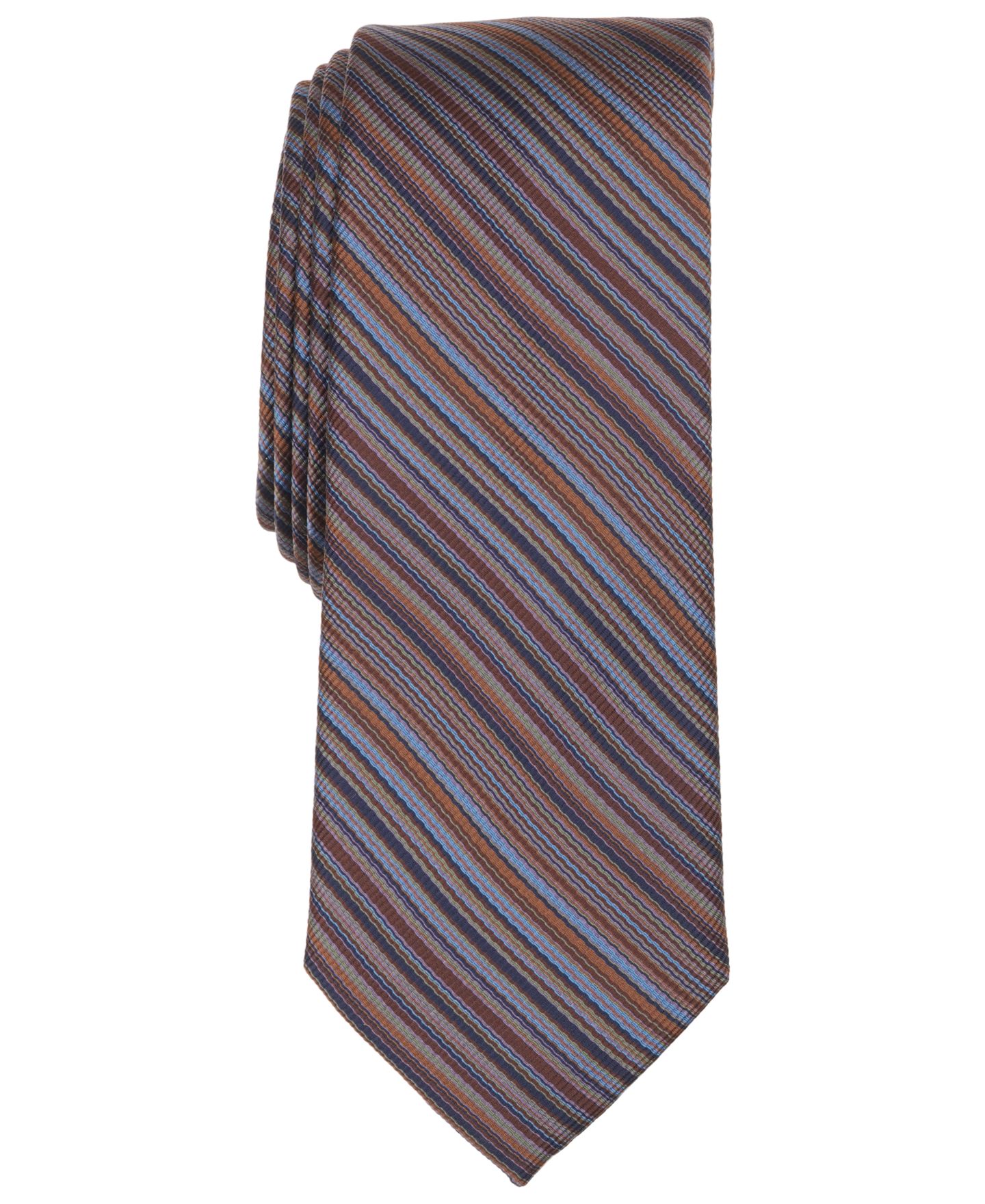 Мужские галстуки Bar III Striped Skinny Tie, цвет: Коричневый — фото 1