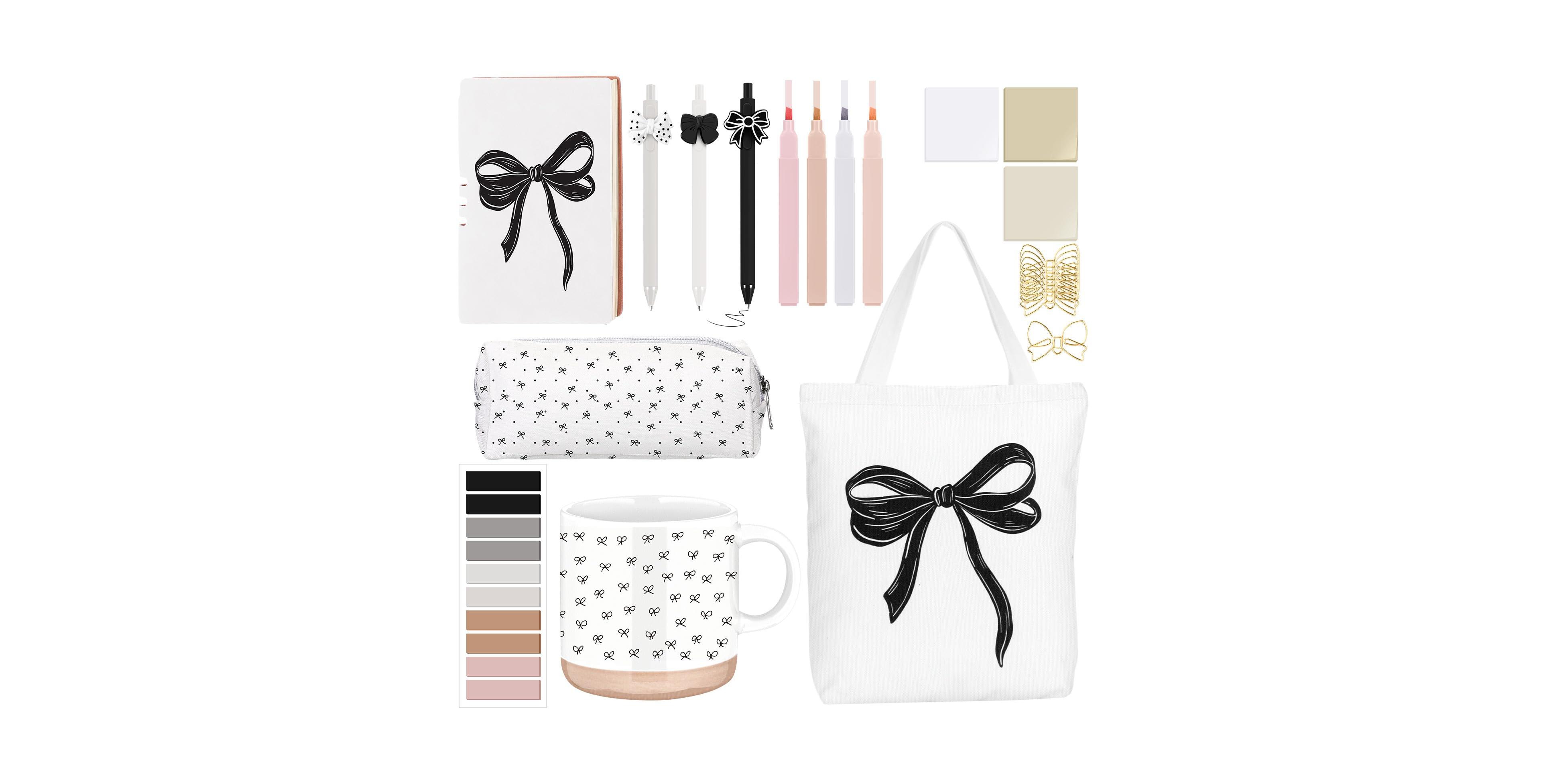 Danrong Coquette Stationery Gift Set With Mug Notebook Tote Bag Pens Highlighters Pencil Pouch Desk Accessories