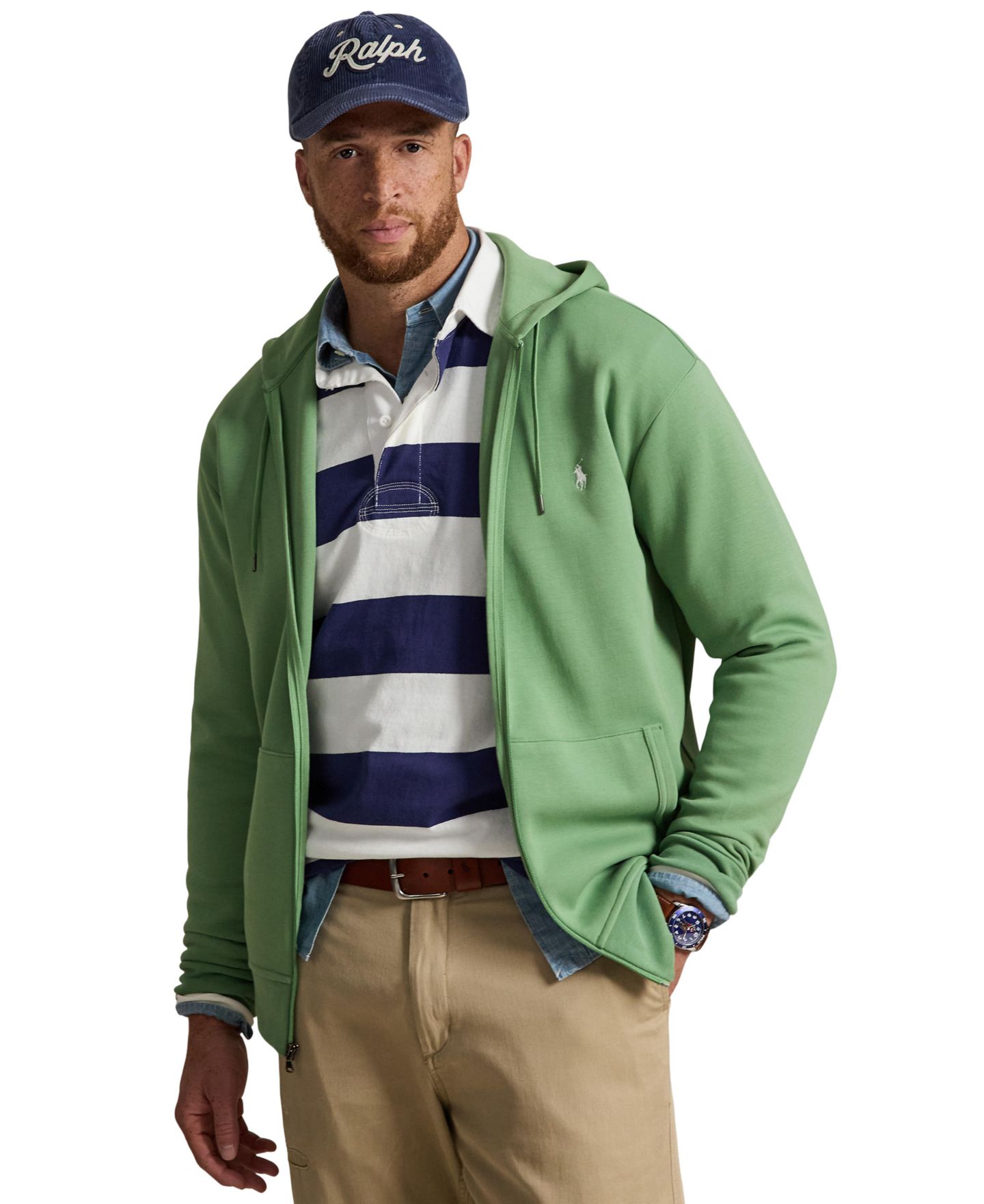 Мужское худи Polo Ralph Lauren Big & Tall Double-Knit Full-Zip, цвет: Лазурный — фото 8