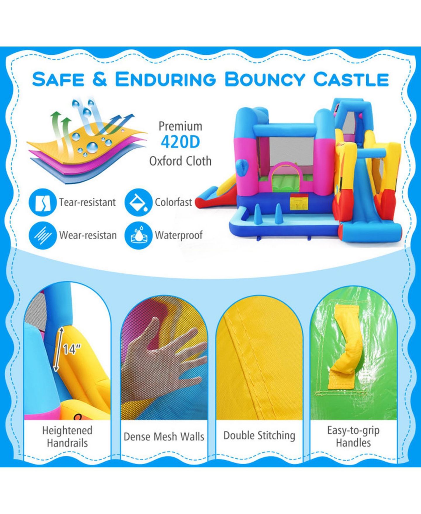 Детские игрушки SUGIFT 8-in-1 Excavator Themed Inflatable Bounce House with Dual Slides and Climbing Wall, Supports up to 2 Players, Ages 3-12, цвет: Синий — фото 4