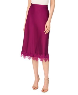 Women's Satin Lace Trim A-Line Midi Skirt