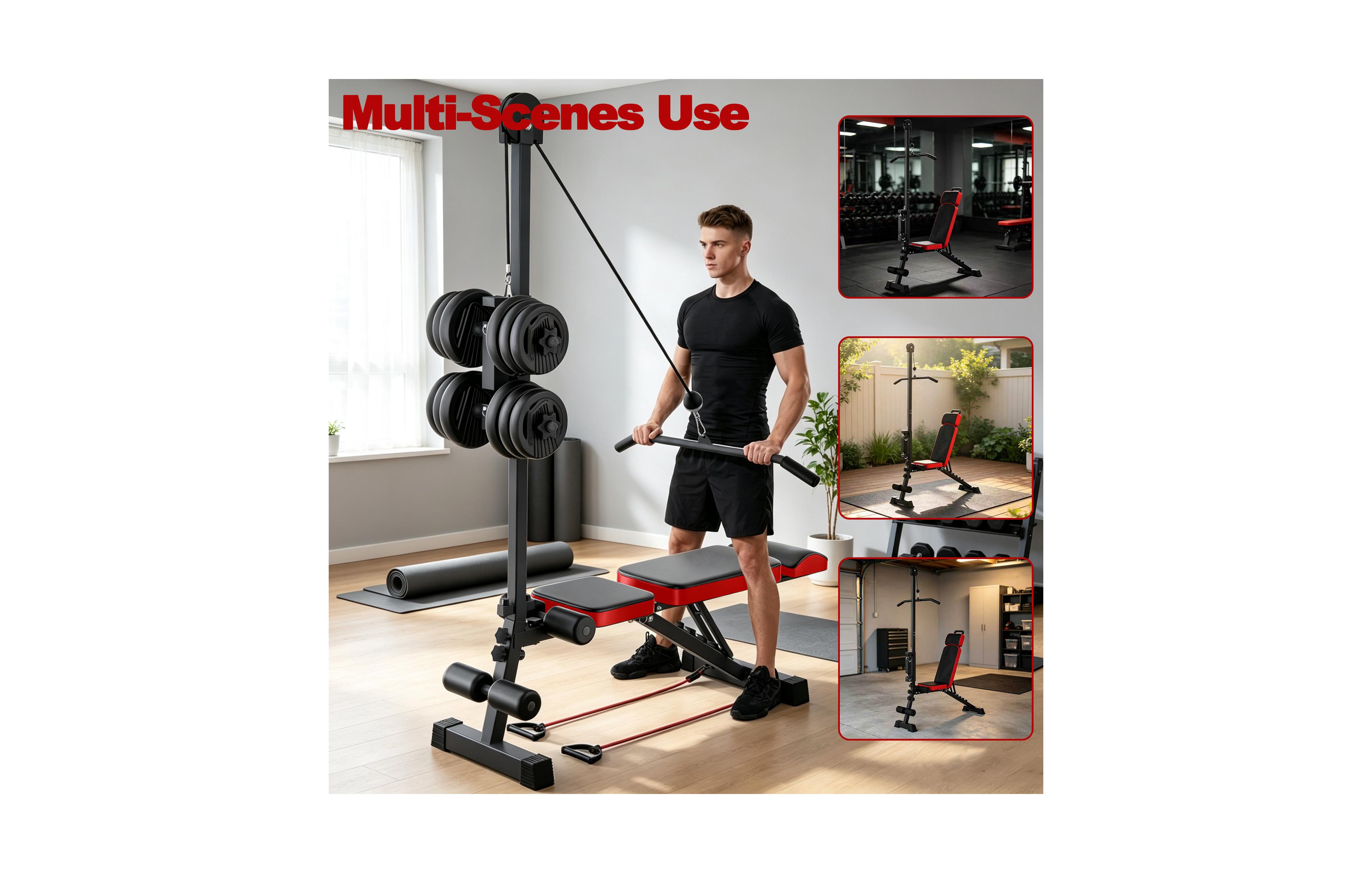 Zeny Multi Angle Adjustable Weight Bench With Pulley and Resistance Cords Compact Home Gym Equipment