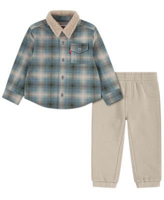 Baby Boys' Plaid Long-Sleeve Shirt and Joggers, 2-Piece Set