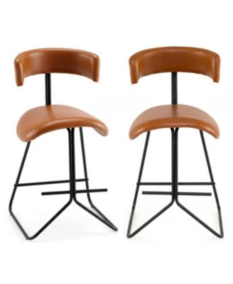 Modern Faux Leather Counter Height Stools Set of 2 with Metal Frame