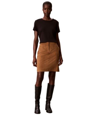 Women's High-Waisted Pencil Faux Suede Skirt with Pockets