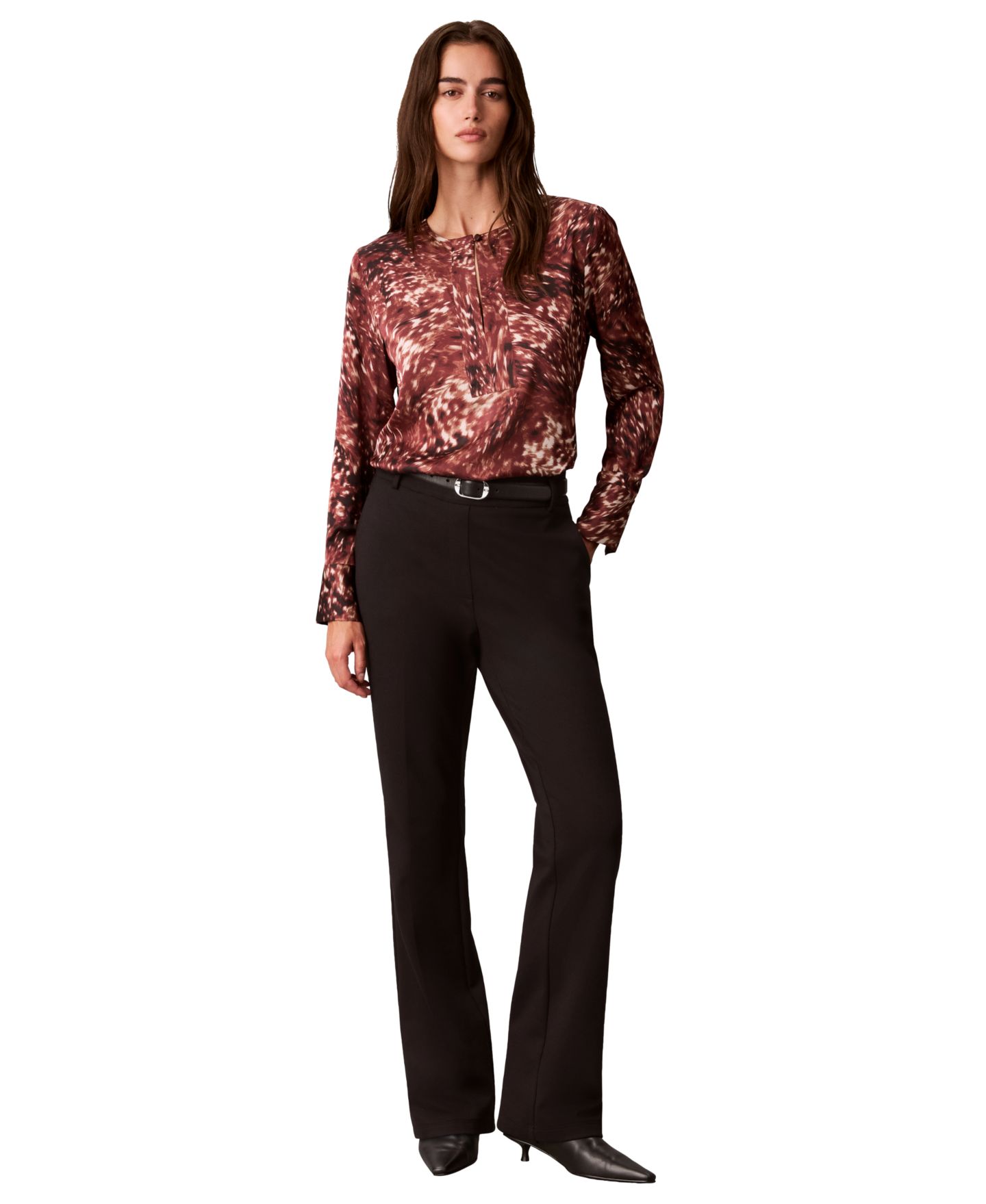Женская блузка Calvin Klein Long-Sleeve Printed Satin, цвет: Красное дерево красный — фото 2