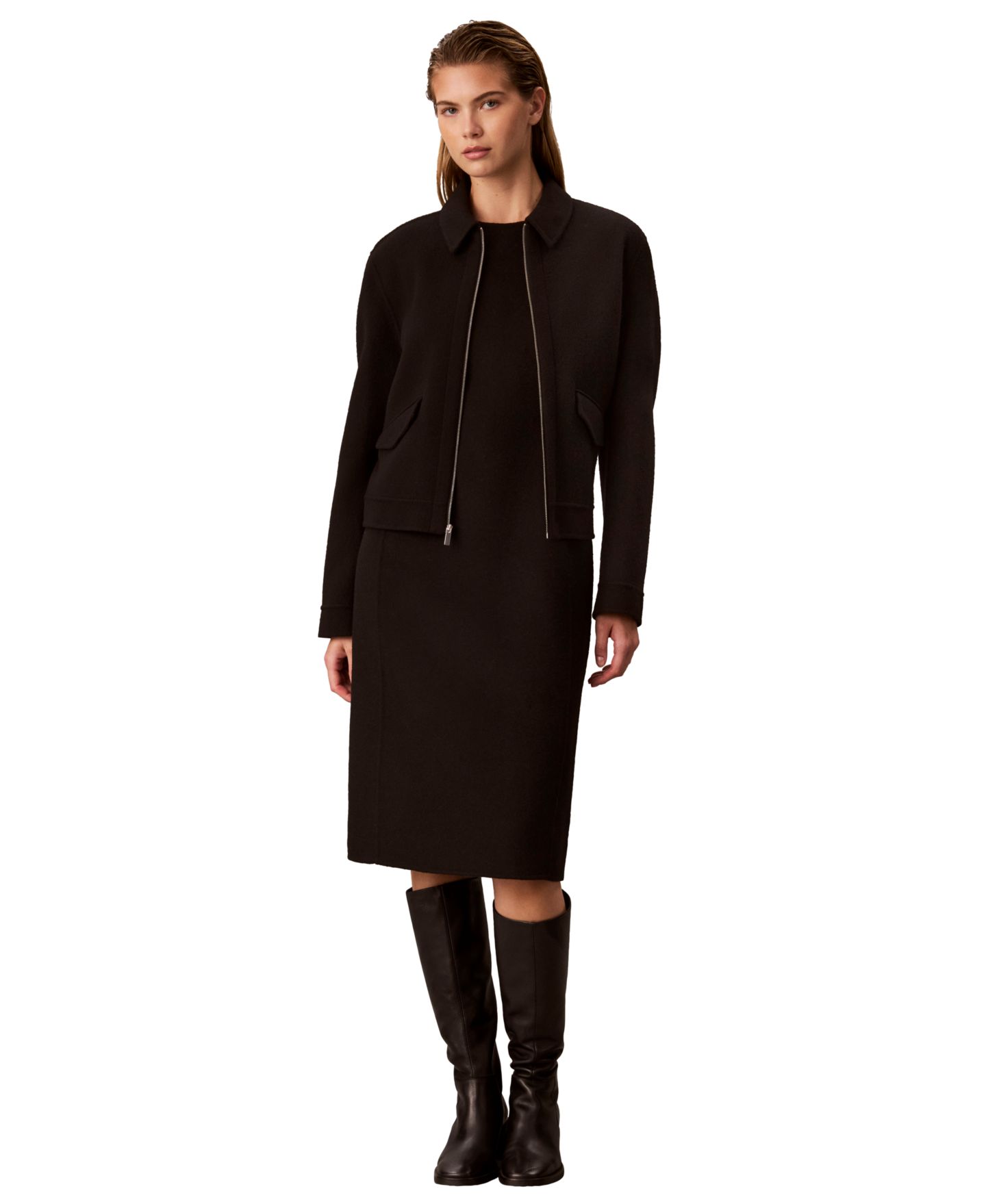 Женское платье Calvin Klein Sleeveless Sheath Midi Wool-Blend, цвет: Чёрный — фото 1