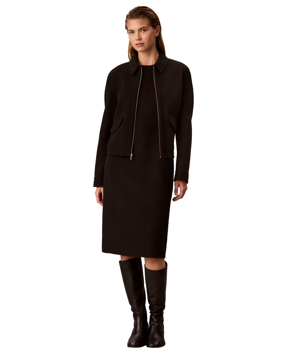 Calvin Klein Women's Sleeveless Sheath Midi Wool-Blend Dress - Black
