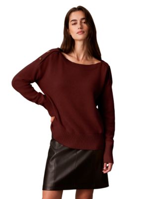 Women's Bateau Neck Button-Shoulder Sweater