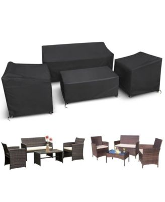 4 Piece Patio Furniture Covers Waterproof Outdoor Sofa Set Cover Heavy Duty 210D UV Resistant Protection Fits Loveseat Chair Coffee Table