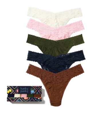 Signature Lace Floral-Print V-Front Thong, 5-Pack