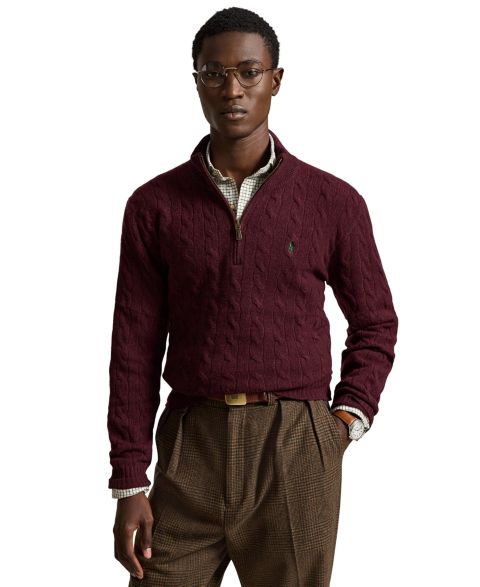 Мужской свитер Polo Ralph Lauren Cable-Knit Quarter-Zip, цвет: Винный меланжевый