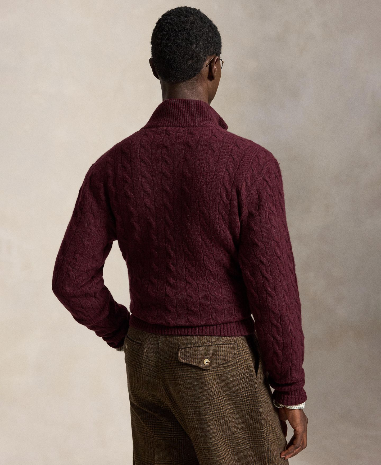 Мужской свитер Polo Ralph Lauren Cable-Knit Quarter-Zip, цвет: Винный меланжевый — фото 4