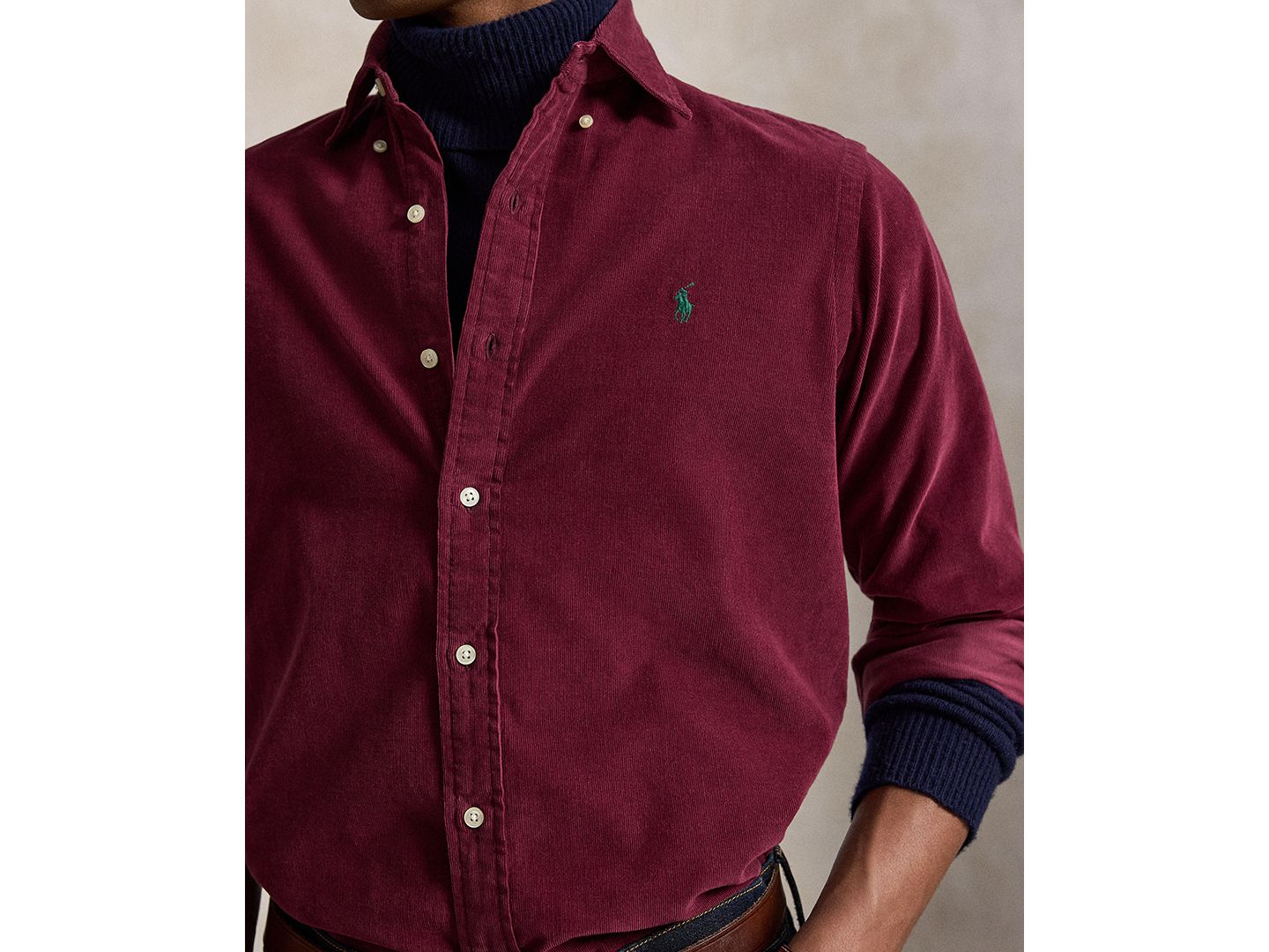 Мужская рубашка Polo Ralph Lauren Classic-Fit Corduroy, цвет: Винный / Сосновый — фото 3