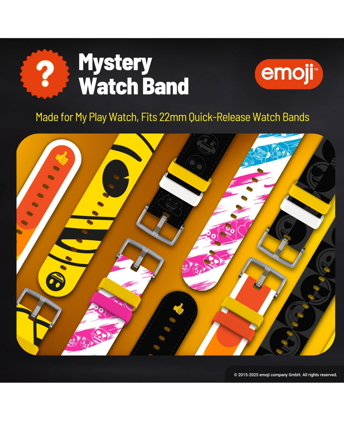 My Play Watch emoji Mystery Band – Replacement Band, 22mm Interchangeable Watch Band, Officially Licensed emoji
